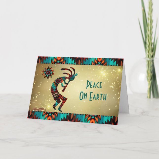 Cartes Pour Fêtes Annuelles Kokopelli Jouer La Flûte (Devant)