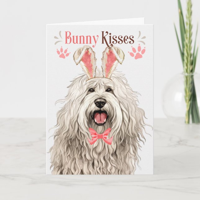 Cartes Pour Fêtes Annuelles Komondor Chien dans Bunny Ears pour Pâques (Devant)