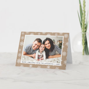 Cartes Pour Fêtes Annuelles Kraft Joyeux Noël Famille Photo Flocs de neige Pli