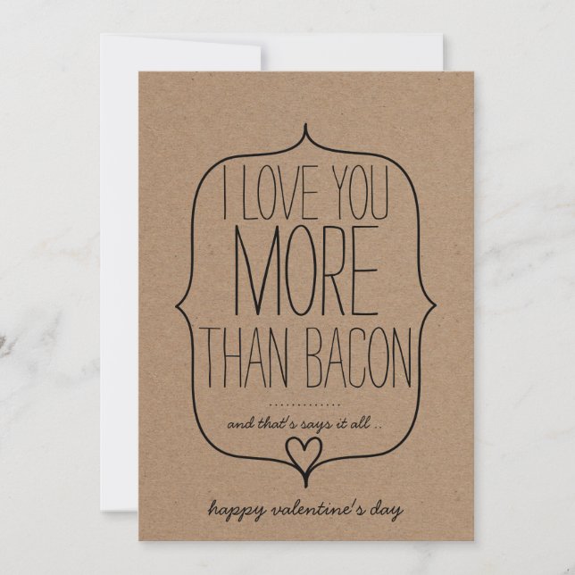 Cartes Pour Fêtes Annuelles Kraft Papier mignon Coeur drôle Bacon Valentines J (Devant)