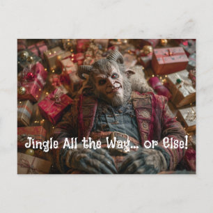 Cartes Pour Fêtes Annuelles Krampus Allongé Parmi des Tas de Cadeaux de Noël