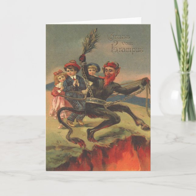 Cartes Pour Fêtes Annuelles Krampus Emmène De Mauvais Enfants En Enfer (Devant)