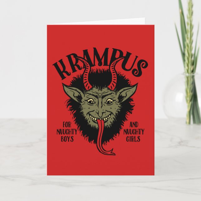 Cartes Pour Fêtes Annuelles Krampus font face à vilain (Devant)