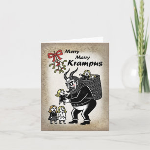 Cartes Pour Fêtes Annuelles Krampus gros et gras attrapant des filles drôle et