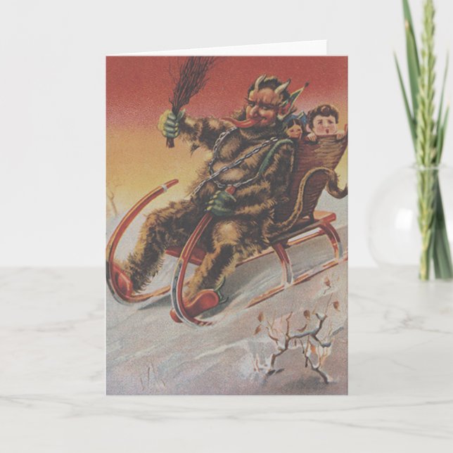 Cartes Pour Fêtes Annuelles Krampus Kidnapping d'enfants Sleigh (Devant)