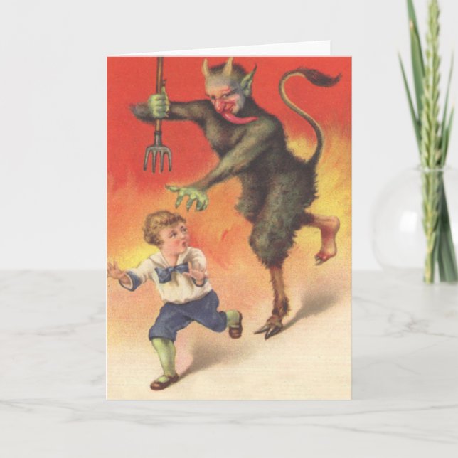 Cartes Pour Fêtes Annuelles Krampus pourchassant l'enfant (Devant)