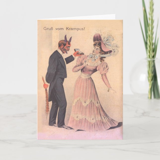 Cartes Pour Fêtes Annuelles Krampus Proposition À La Femme (Devant)