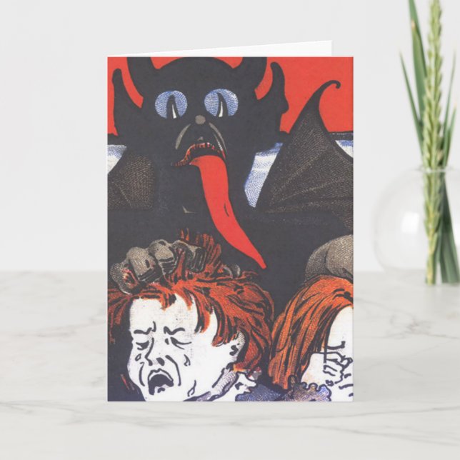 Cartes Pour Fêtes Annuelles Krampus Punissant les enfants (Devant)