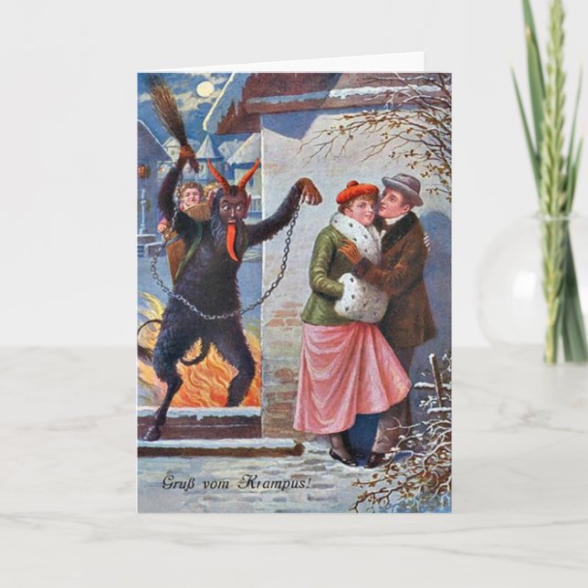 Cartes Pour Fêtes Annuelles Krampus Punissant les mauvais adultes (Devant)
