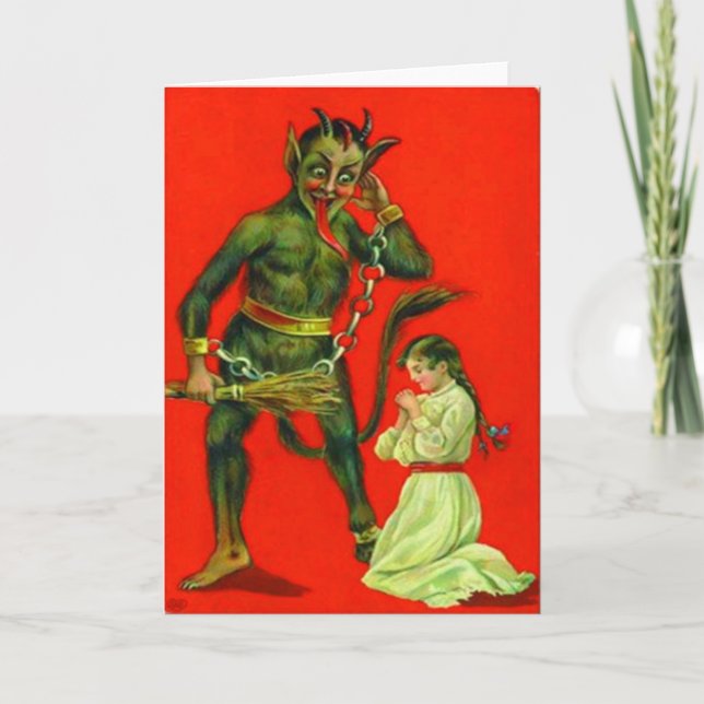 Cartes Pour Fêtes Annuelles Krampus Punissant Une Mauvaise Fille (Devant)