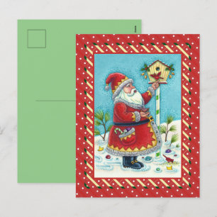 CARTES POUR FÊTES ANNUELLES KRIS KRINGLE ALIMENTER LES OISEAUX REDBIRÉS, NOËL 