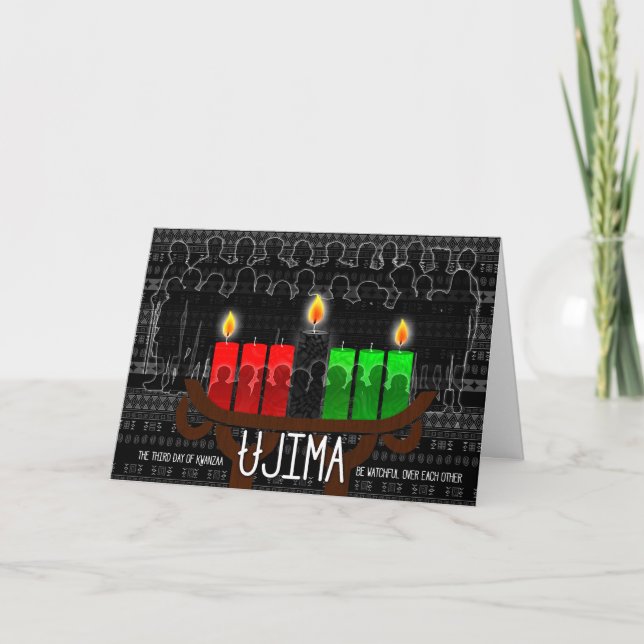 Cartes Pour Fêtes Annuelles Kwanzaa Jour 3 Ujima Responsabilité avec Kinara (Devant)