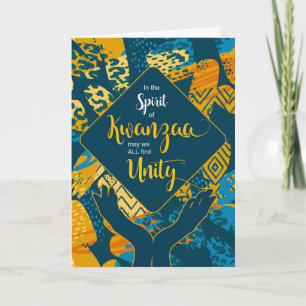Cartes Pour Fêtes Annuelles Kwanzaa Unity Abstrait tribal bleu et jaune