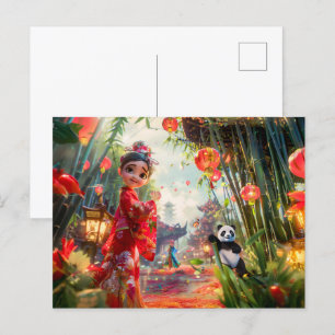 Cartes Pour Fêtes Annuelles La bande dessinée dans la forêt de Bambou avec Pan