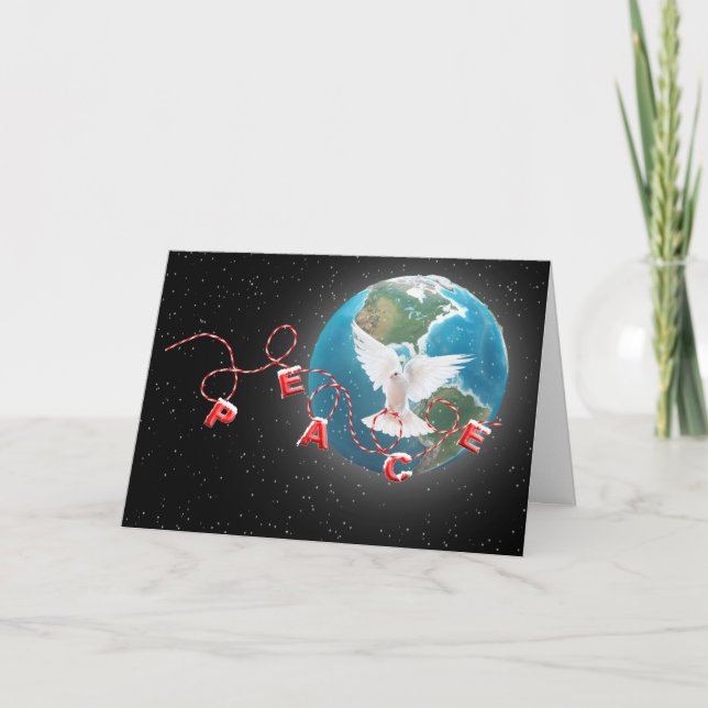 Cartes Pour Fêtes Annuelles La colombe blanche sur la planète Terre (Devant)