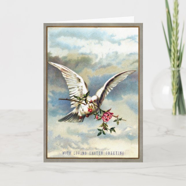 Cartes Pour Fêtes Annuelles La colombe de Pâques tombée en Rose (Devant)