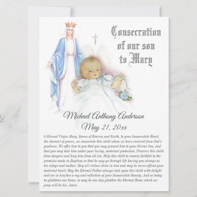 Cartes Pour Fêtes Annuelles La consécration de notre Fils Bébé Vierge Marie (Devant)