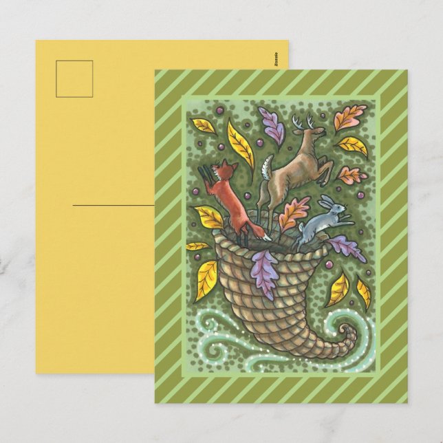 CARTES POUR FÊTES ANNUELLES LA CORNUCOPIE SAUVAGE DE LA NATURE, L'ART FOLK (Devant / Derrière)