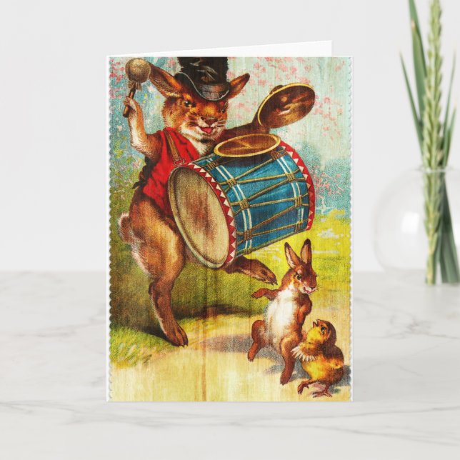 Cartes Pour Fêtes Annuelles La danse Vintage du lapin et du poulet (Devant)