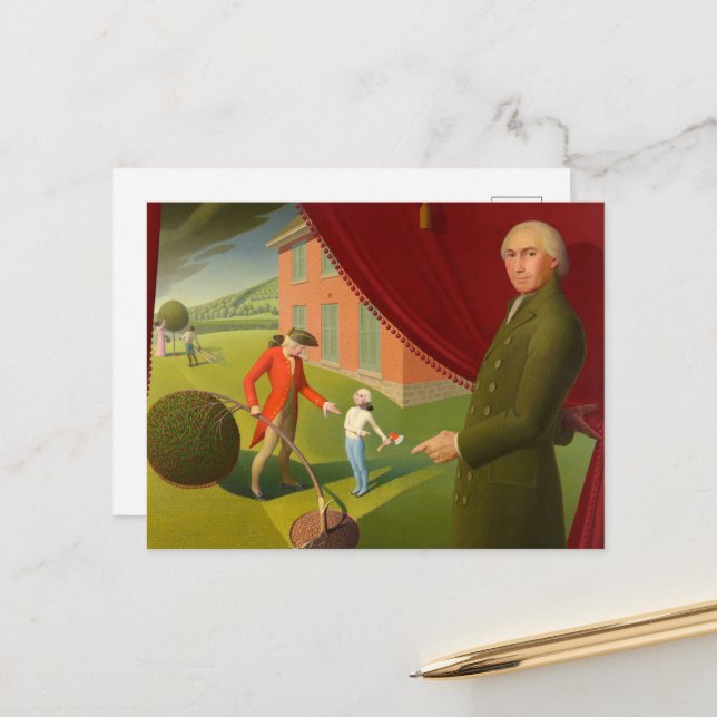 Cartes Pour Fêtes Annuelles La fable de Parson Wees par Grant Wood (Devant/Arrière en situation)