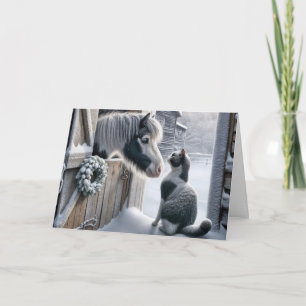 Cartes Pour Fêtes Annuelles La ferme de Noël Pony et Chat