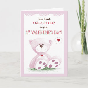 Cartes Pour Fêtes Annuelles La fille, la ?ère Saint-Valentin, nounours rose