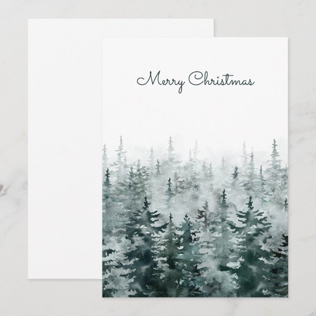Cartes Pour Fêtes Annuelles la forêt de pins de noël (Devant / Derrière)