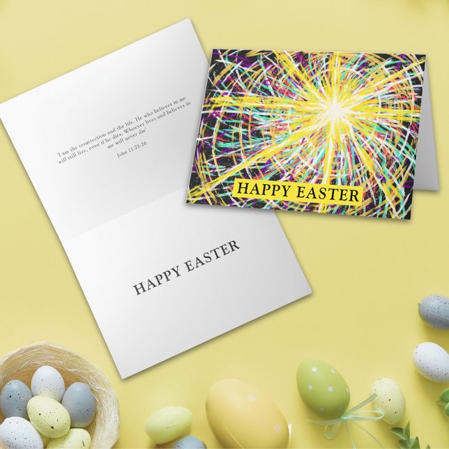Cartes Pour Fêtes Annuelles La gloire de la résurrection Abstraite de Pâques (Happy Easter Resurrection Modern Christian Abstract Art bible quote folded Holiday greeting card)