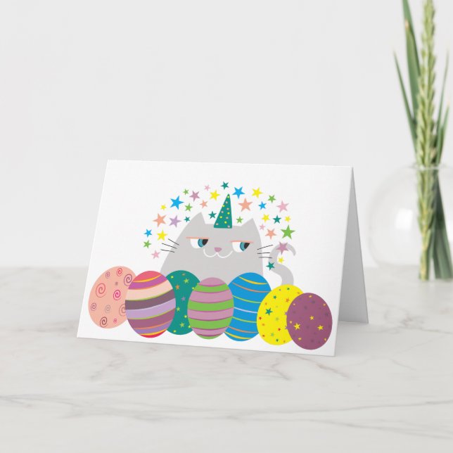 Cartes Pour Fêtes Annuelles La licorne mignonne Caticorn de chat de Pâques (Devant)