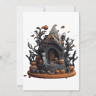 Cartes Pour Fêtes Annuelles La maison hantée d'Halloween Kitty en 3D