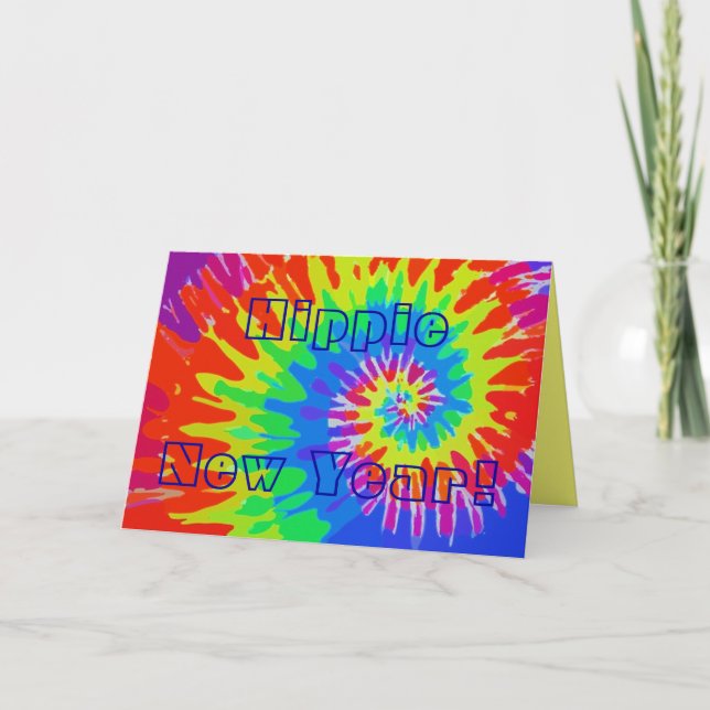 Cartes Pour Fêtes Annuelles La nouvelle année hippie super teignent en nouant (Devant)