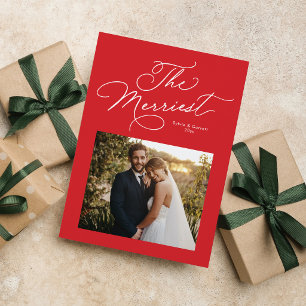 Cartes Pour Fêtes Annuelles La photo de Noël la plus joyeuse des jeunes mariés