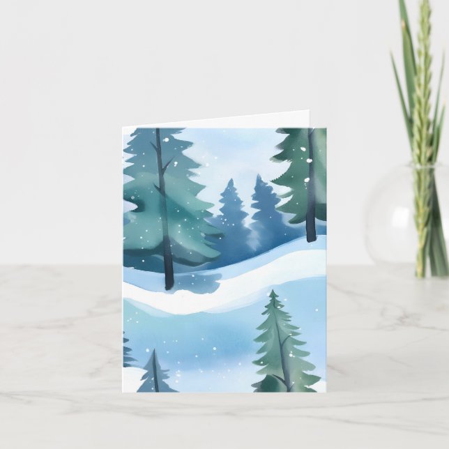 Cartes Pour Fêtes Annuelles La pinède neigeuse | Aquarelle d'hiver (Devant)