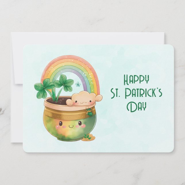Cartes Pour Fêtes Annuelles La Saint-Patrick Fantaisiste Arc-en-Ciel & Trèfle (Devant)
