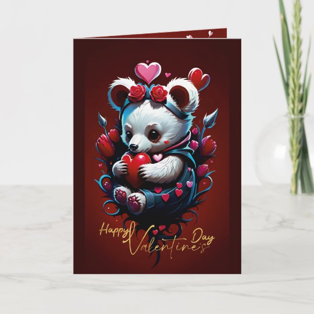 Cartes Pour Fêtes Annuelles La Saint-Valentin avec un ours en peluche riche (Devant)