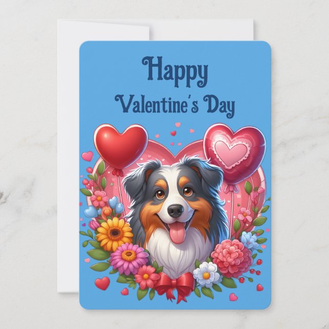 Cartes Pour Fêtes Annuelles La Saint-Valentin - Berger Australien 6 -  (Devant)