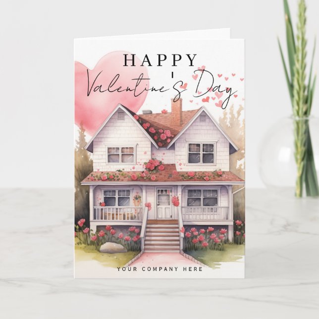 Cartes Pour Fêtes Annuelles La Saint-Valentin Cœur Aquarelle Maison Immobilier (Devant)