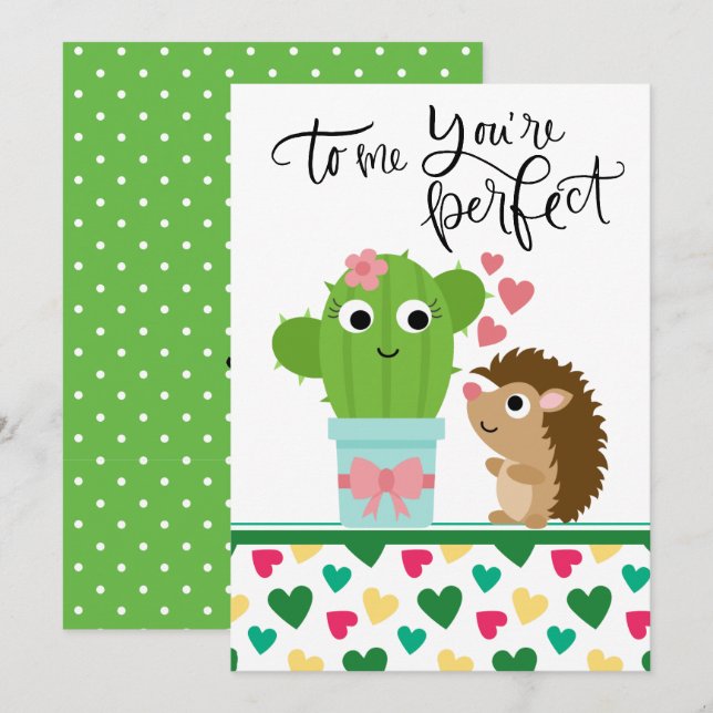 Cartes Pour Fêtes Annuelles La Saint Valentin du mignon Hérisson | Cactus Vous (Devant / Derrière)