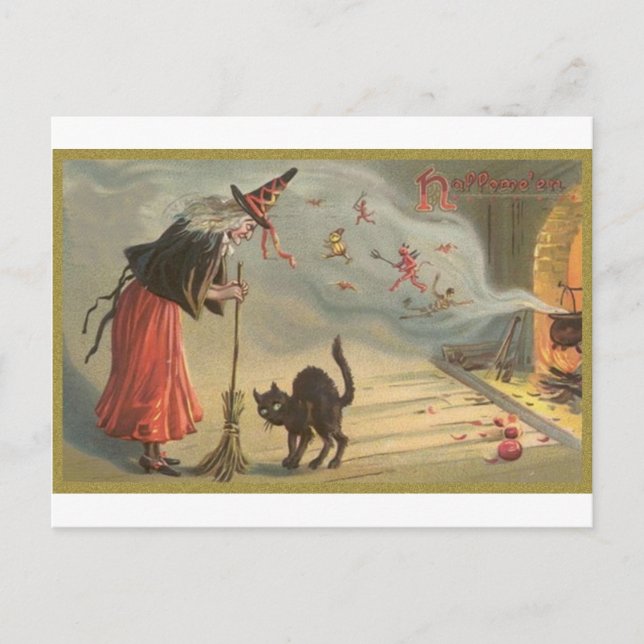 Cartes Pour Fêtes Annuelles La sorcière d'Halloween, Chat (Devant)