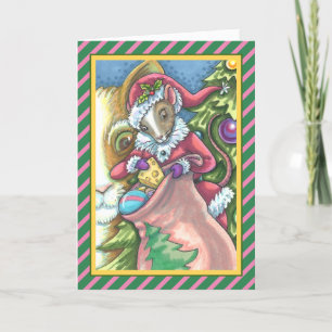 CARTES POUR FÊTES ANNUELLES LA SOURIS PÈRE NOËL APPORTE DE BONS CHATS CADEAUX 