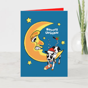 Cartes Pour Fêtes Annuelles La vache de Noël a chuté au-dessus de la lune