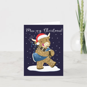 Cartes Pour Fêtes Annuelles La vache écossaise Highland Joue des pipes de Noël