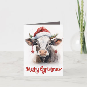 Cartes Pour Fêtes Annuelles La vache fermière festive de Noël ajoute un sentim