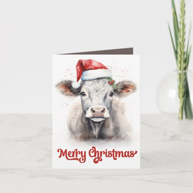 Cartes Pour Fêtes Annuelles La vache fermière festive de Noël ajoute un sentim (Devant)