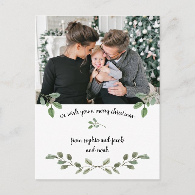 Cartes Pour Fêtes Annuelles La verdure de Noël | Aquarelle simple photo deux (Devant)