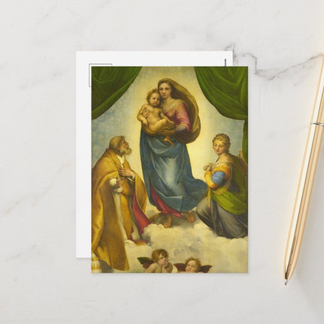 Cartes Pour Fêtes Annuelles La Vierge Sixtine de Raphael (Devant/Arrière en situation)
