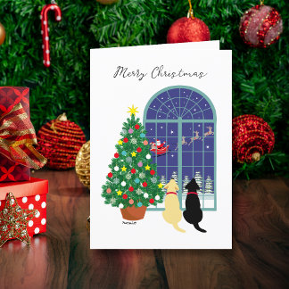 Cartes Pour Fêtes Annuelles Laboratoire jaune, Black Lab Magique Nuit de Noël