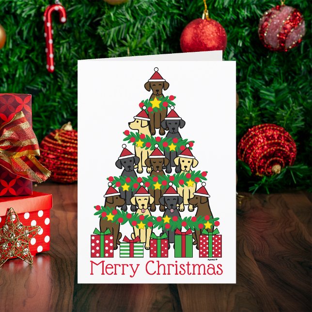Cartes Pour Fêtes Annuelles Laboratoires d'arbres de Noël (Christmas Tree Labradors Holiday Cards for Labrador Owners.  Labradors pretend cute Christmas Tree.)