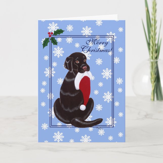 Cartes Pour Fêtes Annuelles Labrador au chocolat avec flocon de neige de Santa (Devant)