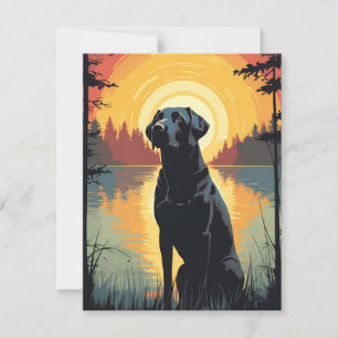 Cartes Pour Fêtes Annuelles Labrador dans la forêt au coucher du soleil